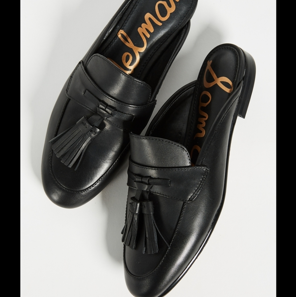 Sam Edelman Black Leather Tassel Loafer Slip On Backless Paris Size 9